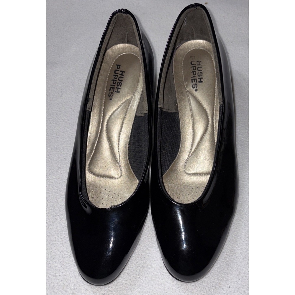 Hush Puppies Women's Size 7 W Black Leather Curved Low Heel Comfort Pumps